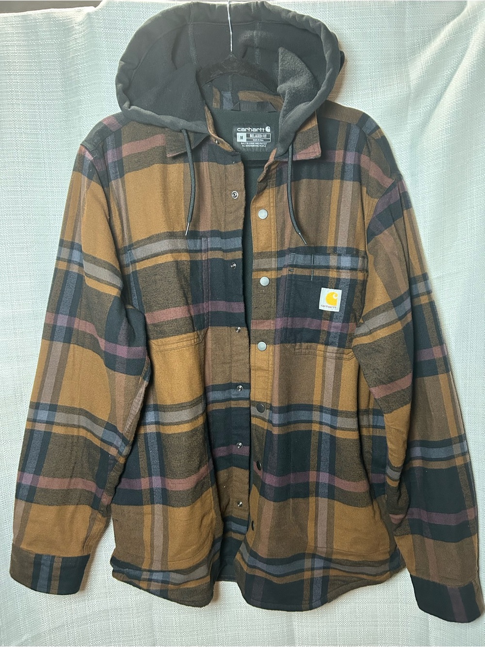 Carhartt Brown Plaid Lightweight Hooded Shirt Jacket